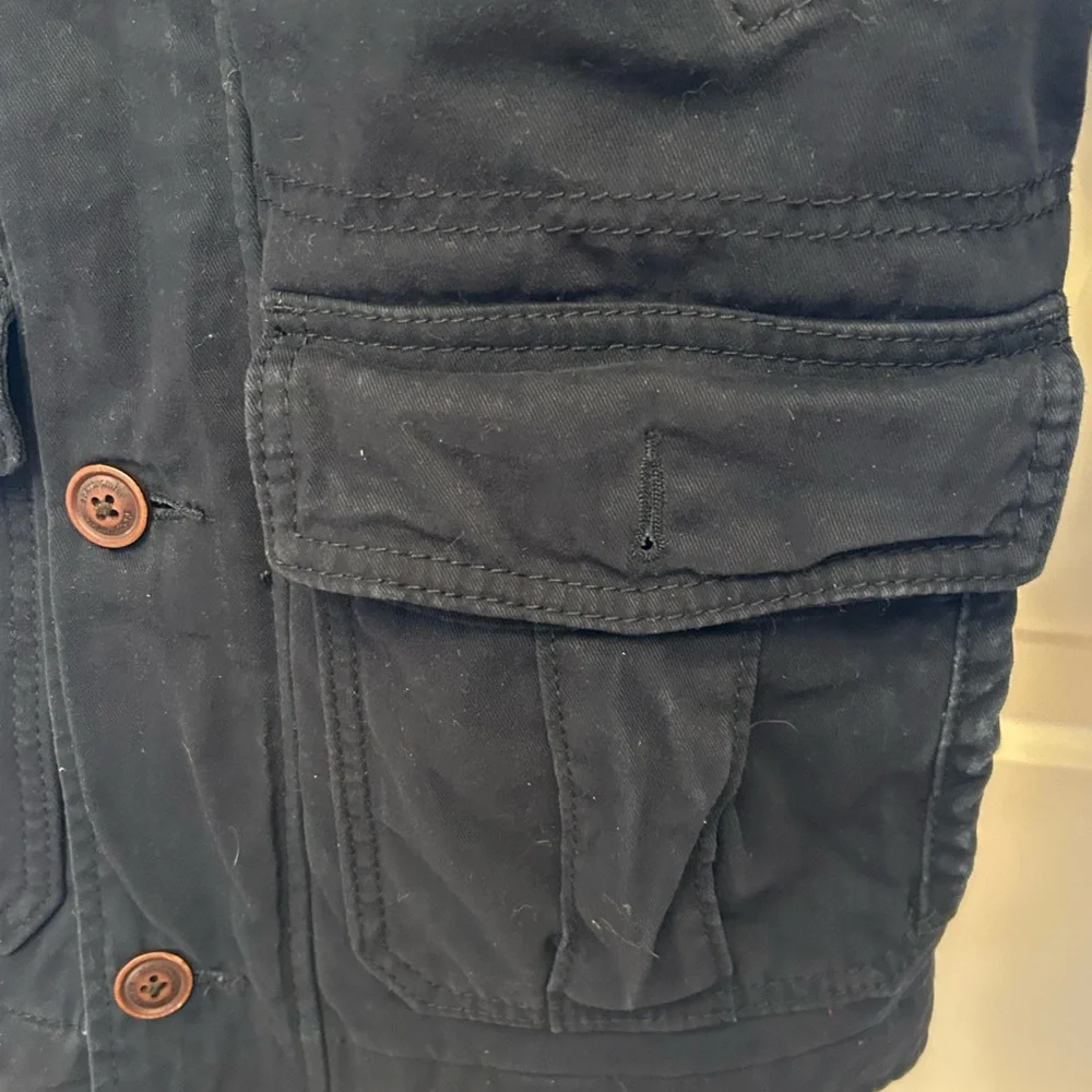 Abercrombie Kids navy military style coat with pockets/fur trim hood Medium 8/10